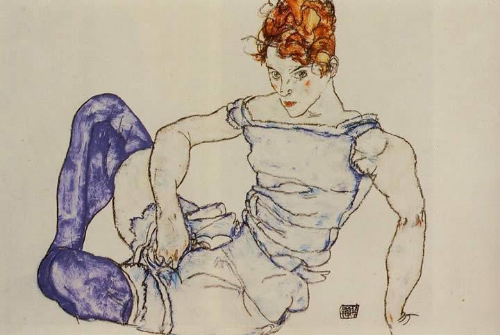 Egon Schiele Seated Woman in Violet Stockings